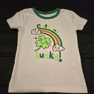 St Patrick's Day Girl's Lucky‎ Shamrock Short Sleeve T-shirt White Size 4/5 XS